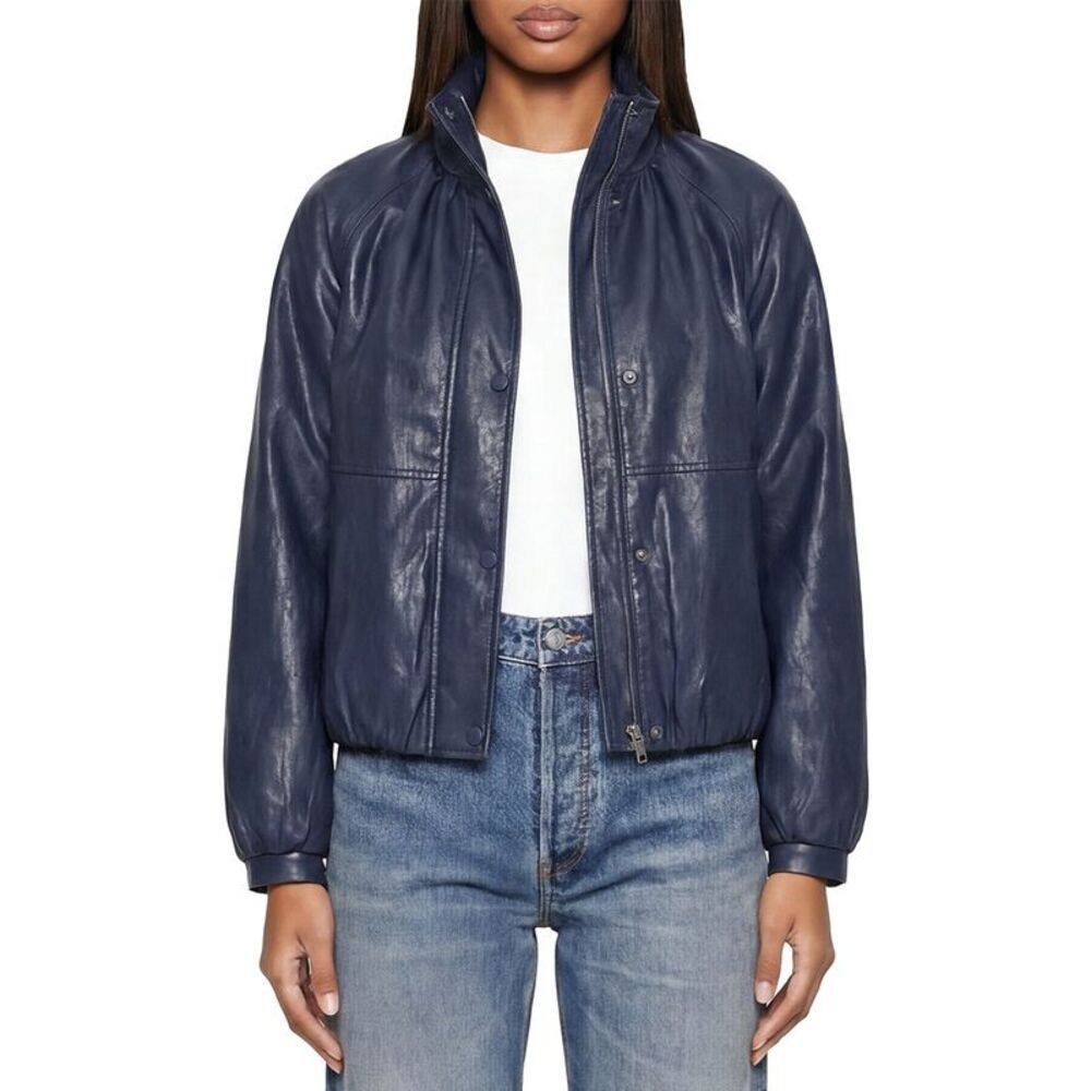Avec Les Filles Womens High Funnel Neck Balloon Bomber Jacket